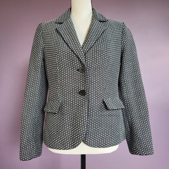 Talbots Black & White Textured Stripe Clover Leaf Lapel Buttoned Blazer - Picture 1 of 16